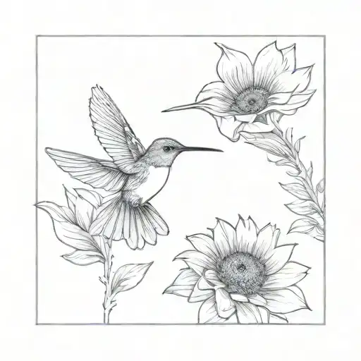 Tiny Hummingbird Next To A Tiny Sunflower