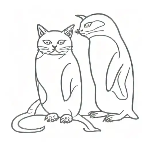 Penguin And Cat Sitting