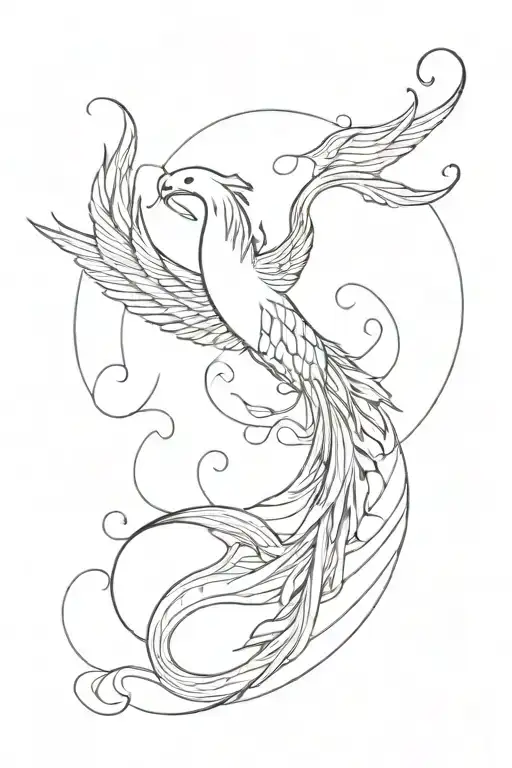 A Phoenix And Koi Fish With Waves