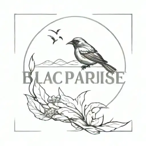 Phrase ''Black Paradise'' With A Small Black Bird Flying