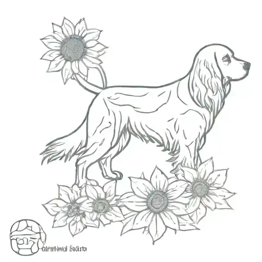 Cocker Spaniel And Sunflower