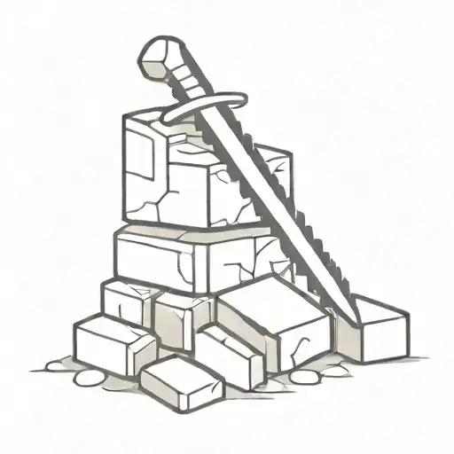 Minecraft Stone Block With A Sword Piercing