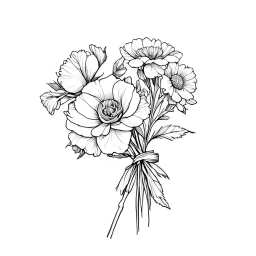 Carnation Rose Iris Aster Bouquet Tied