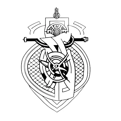 A Minimalist Tattoo Of The Arsenal Logo With A Subtle Architectural Design In The Background