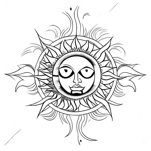 A Red And Black Thigh Tattoo With Elements Such As The Sun A Phoenix And The Chakras