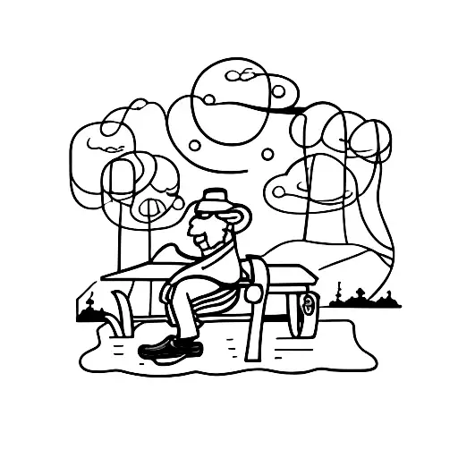 Old Man Sitting On Bench With A Dog At His Side