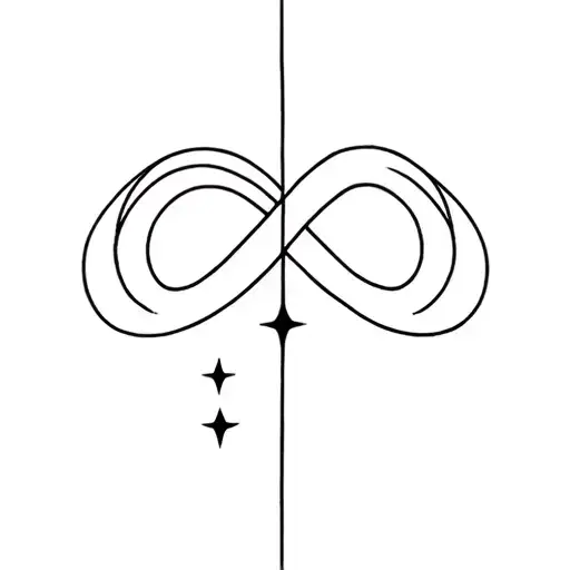 Vertical Infinity Smybol With Fine Lines And 2 Fine Line Stars