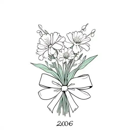 Fine Line Lily Of The Valley And Carnation Bouquet Tied With A Cute Bow And 2006 Written Underneath