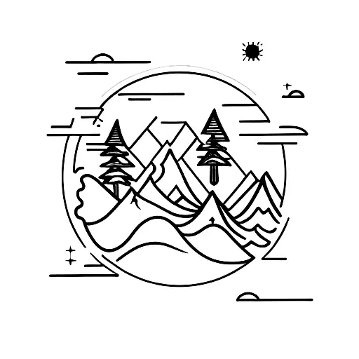 Mountain Scene With Lathway And Night Sky