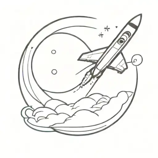 Moon With Infinity Symbol Around It And A Space Shuttle