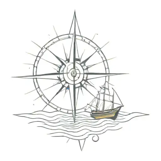 Boat Inside The Compass On The Back