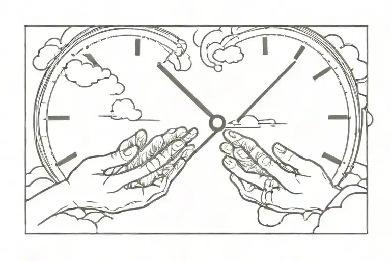 Rip Tattoo Clouds Clock Hands Holding Each Other