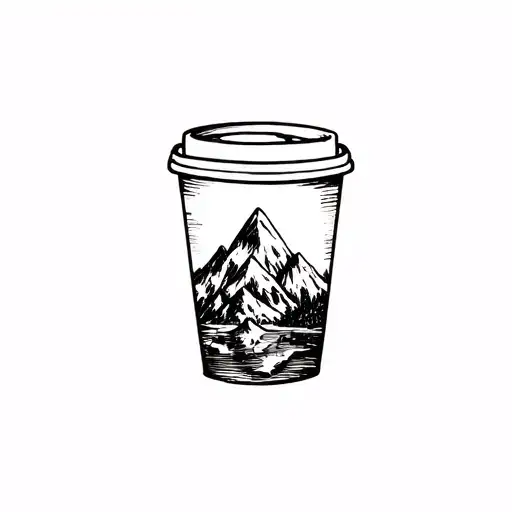Coffee Cup With A Mountain Landscape Inside