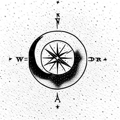 Small Compass With Moon And Stars