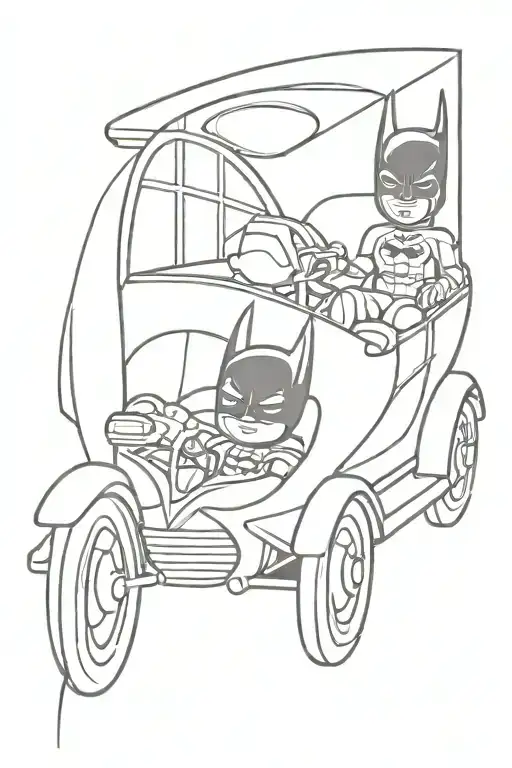 Batman And Catwoman In A Child Car Looking Batmobil
