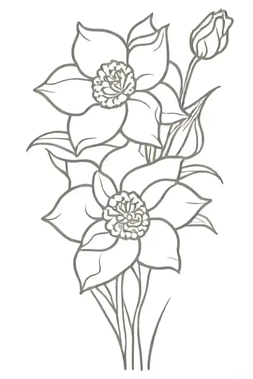 Daffodil Flowers And Rose Intertwined