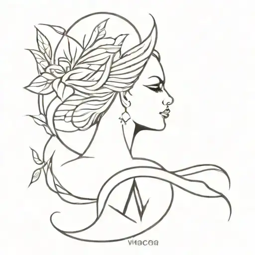 Unique Tattoo Design Combining Elements Of The Virgo Zodiac Sign With Symbols Of Victory And Success