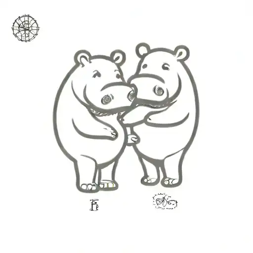 Hippo Hold Hands Cartoon Characters