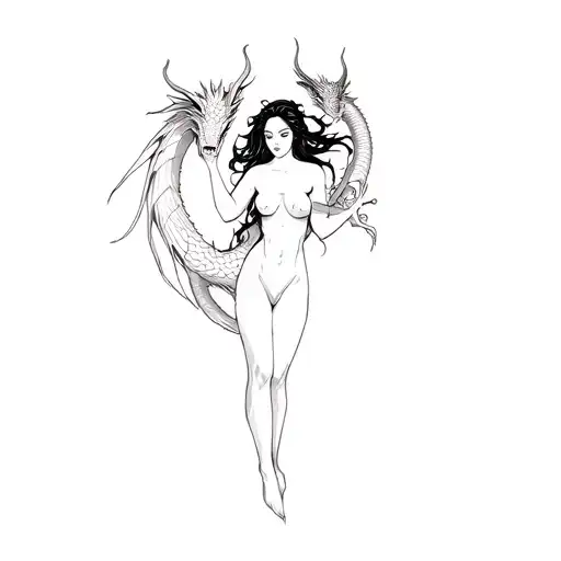 Dragon And Nude Woman