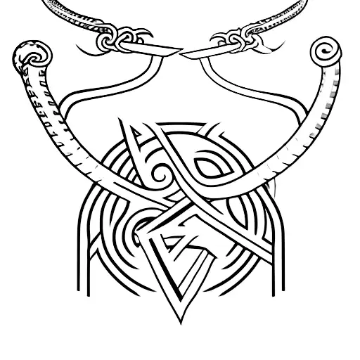 One Sword With 2 Snakes Going Around It And Meeting Their Heads Over The Top Of It