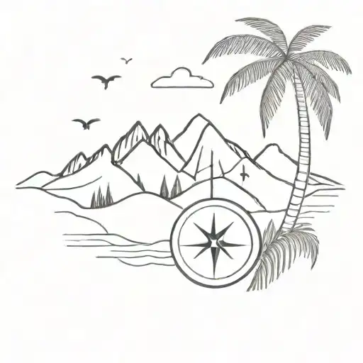 Antioquia Mountains In The Background And Main Feature A Wax Palm And A Small Compass