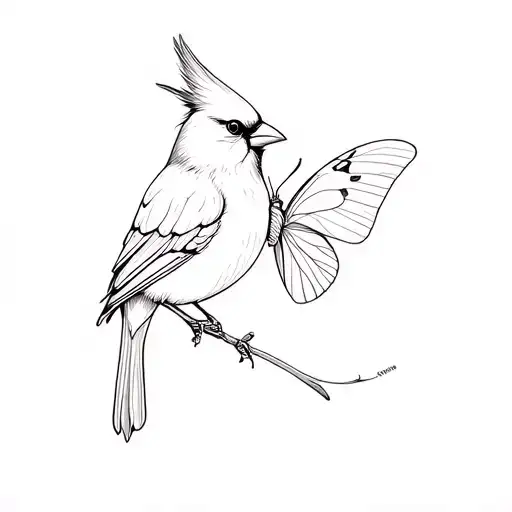 Cardinal With Butterfly
