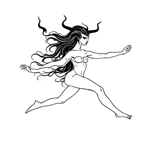 Full Body Of Small Devil Female Person Skipping