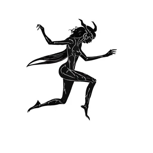 Full Body Of Small Devil Female Person Skipping