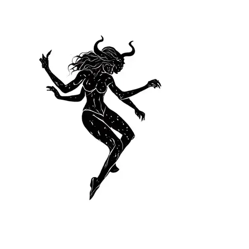Full Body Of Small Devil Female Person Skipping
