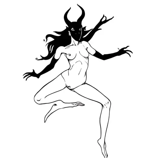 Full Body Of Small Devil Female Person Skipping