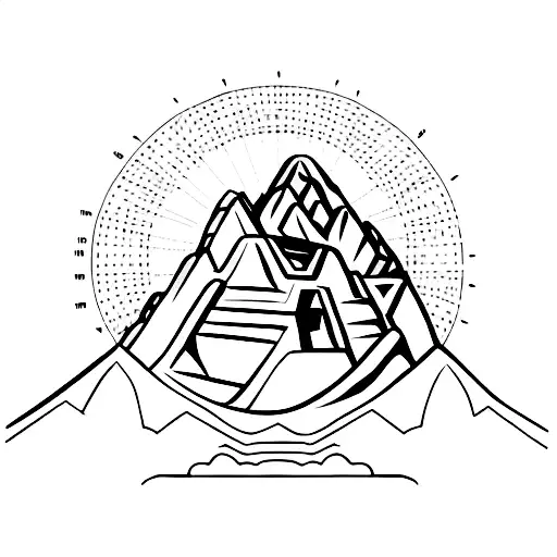 Machu Picchu Mountains Only Silhouette Line Drawing Black