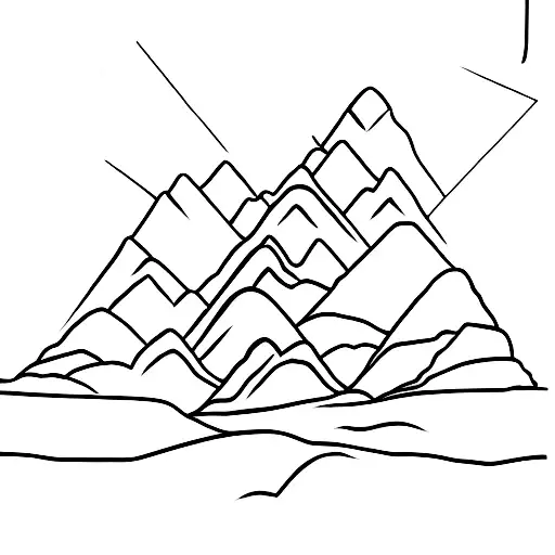 Huayna Picchu Mountains Only Silhouette Line Drawing Black