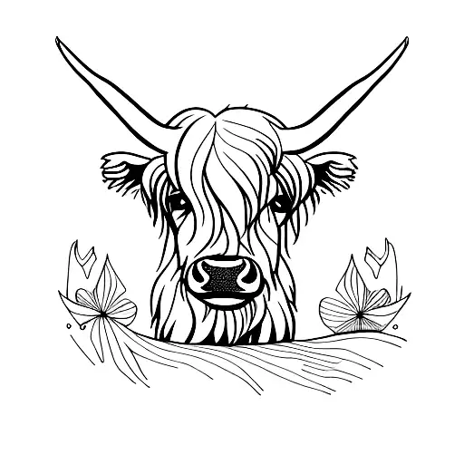 Black And White Highland Cow Outline