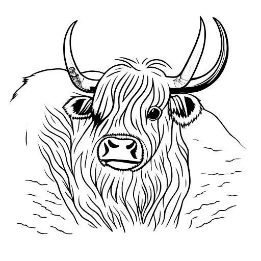 Simple Black And White Highland Cow Outline