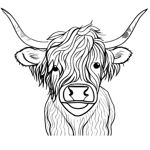 Simple Black And White Highland Cow Outline