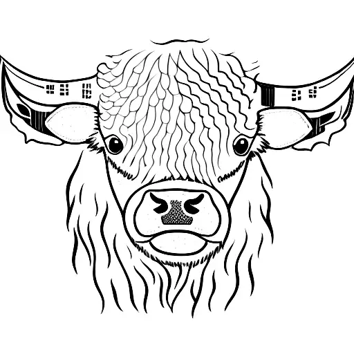 Simple Black And White Highland Cow Face Outline