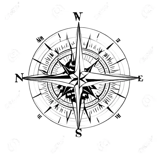 Compass With Fish Hook Pine Trees And Northern Lights