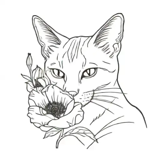 Cat With Poppy Flower