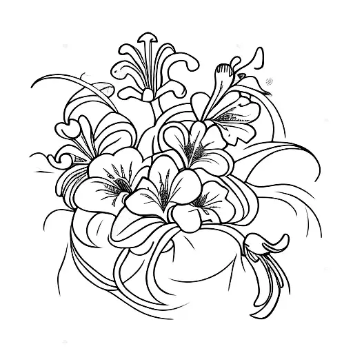 Petunia Flower With Lily Of The Valley Flower And Narsissus Flower