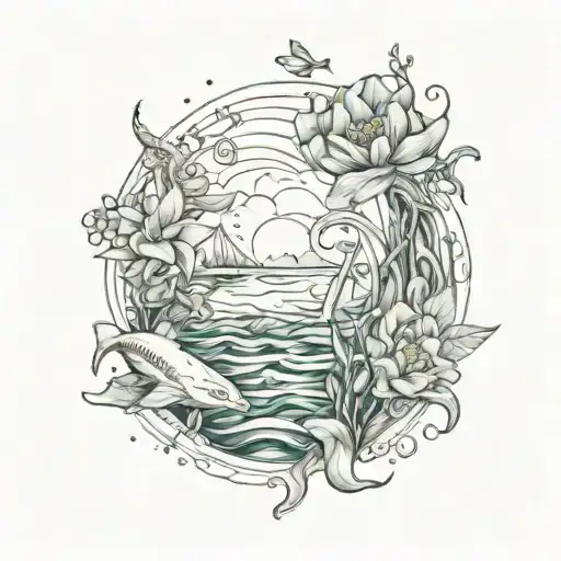 An Ocean Scene With Flowers Blooming Underwater And A Healthcare Symbol Intertwined
