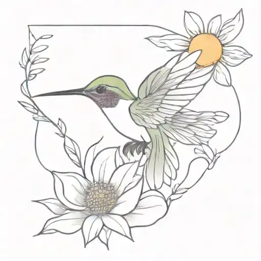 Hummingbird And Daisy Flower