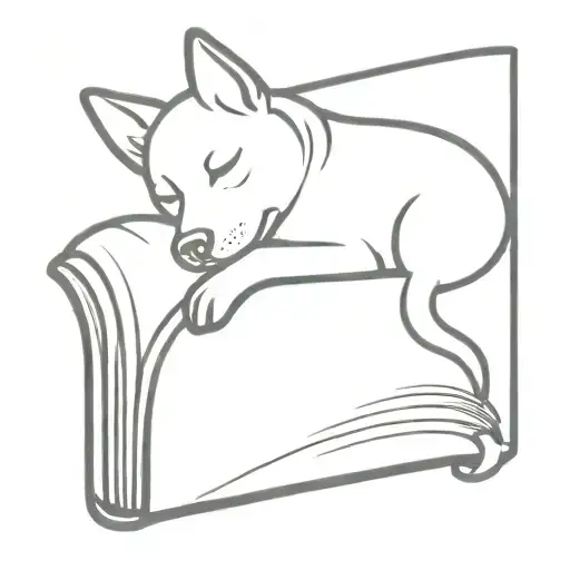 A Minimalist Tattoo Design Of A Book With A Dog Sleeping On Top Of It