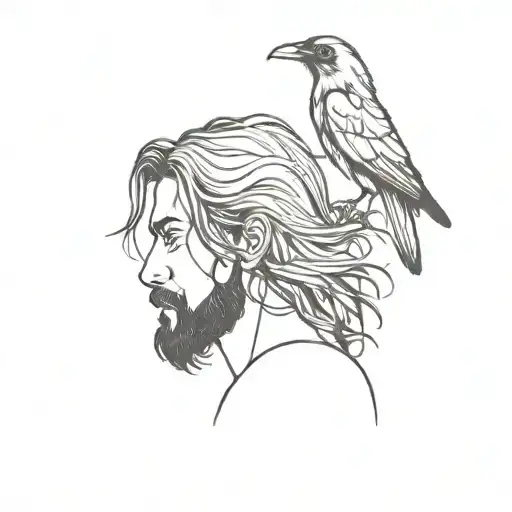 Dark Long Haired Man With A Raven On His Shoulders Tattoo