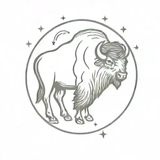 Bison With Moon Surrounded
