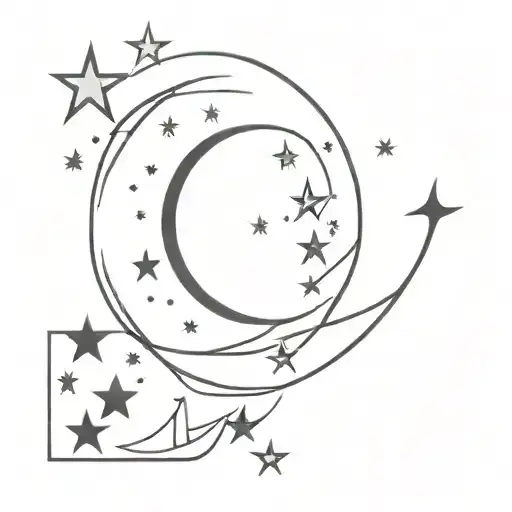 Half Moon Surrounded By Stars