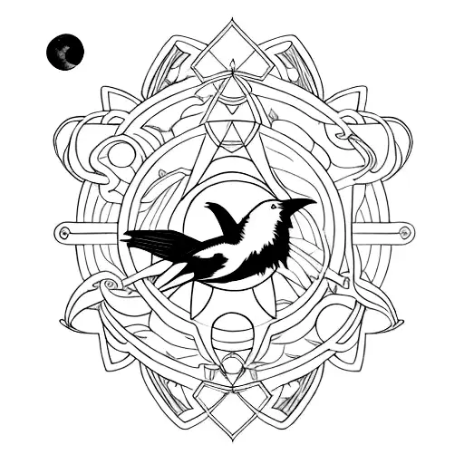 Raven With Moon Cycle Tattoo