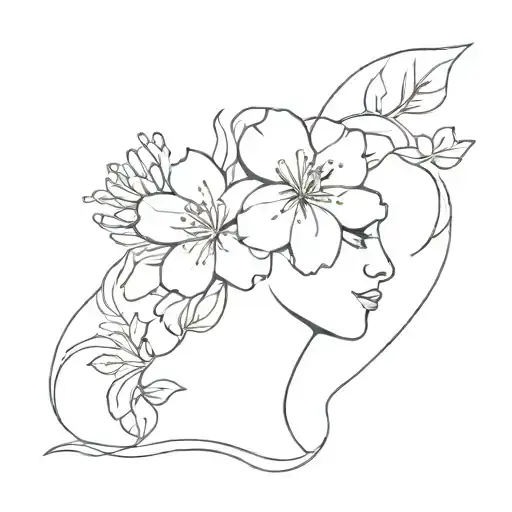 Side Face Profile Line Tattoo With July Birth Flower