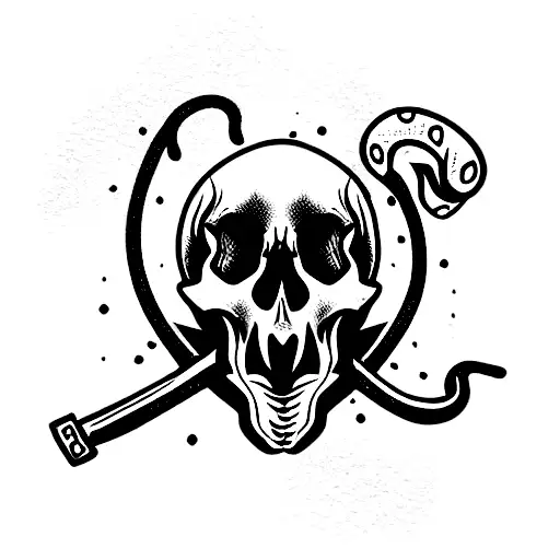 Skull With Sword Going Through It And A Snake Coming Out Of It's Mouth
