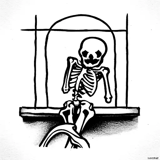 Skeleton Sitting In A Medieval Windowsill Smoking A Cigarette