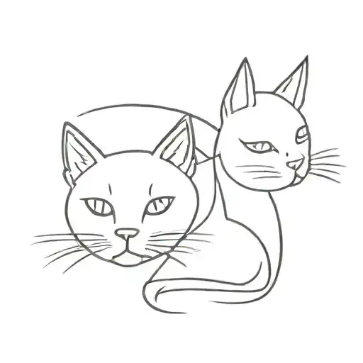 One Line Drawing Cat And Dog Faces
